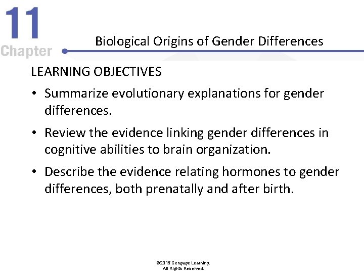 Biological Origins of Gender Differences LEARNING OBJECTIVES • Summarize evolutionary explanations for gender differences.
