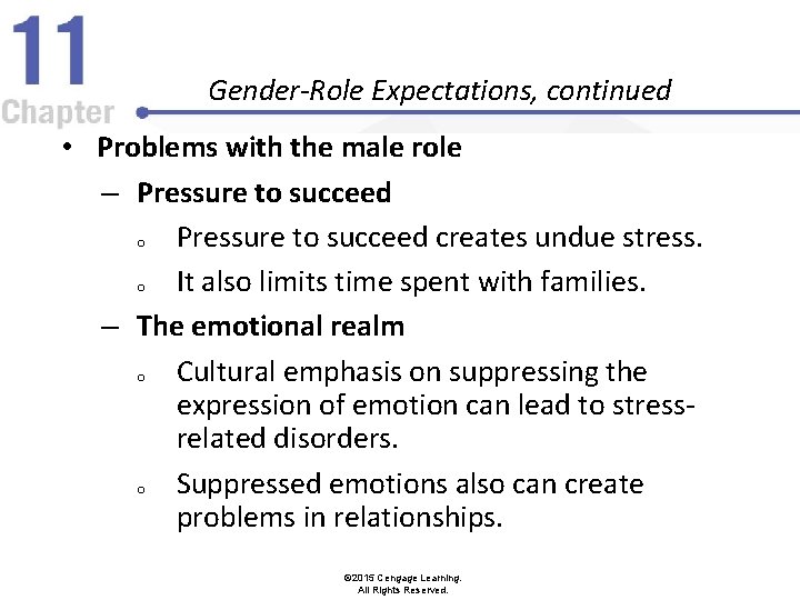 Gender-Role Expectations, continued • Problems with the male role – Pressure to succeed o