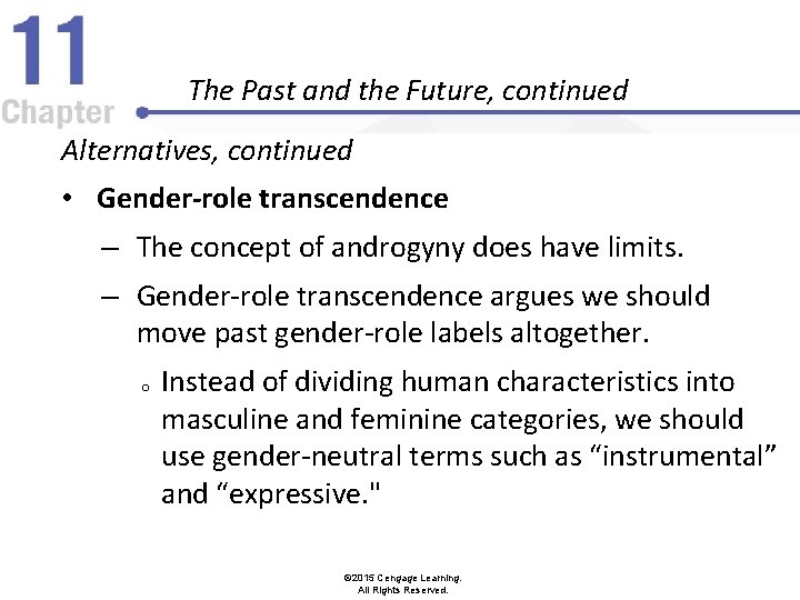 The Past and the Future, continued Alternatives, continued • Gender-role transcendence – The concept