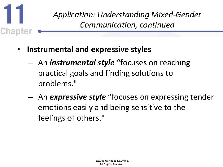 Application: Understanding Mixed-Gender Communication, continued • Instrumental and expressive styles – An instrumental style