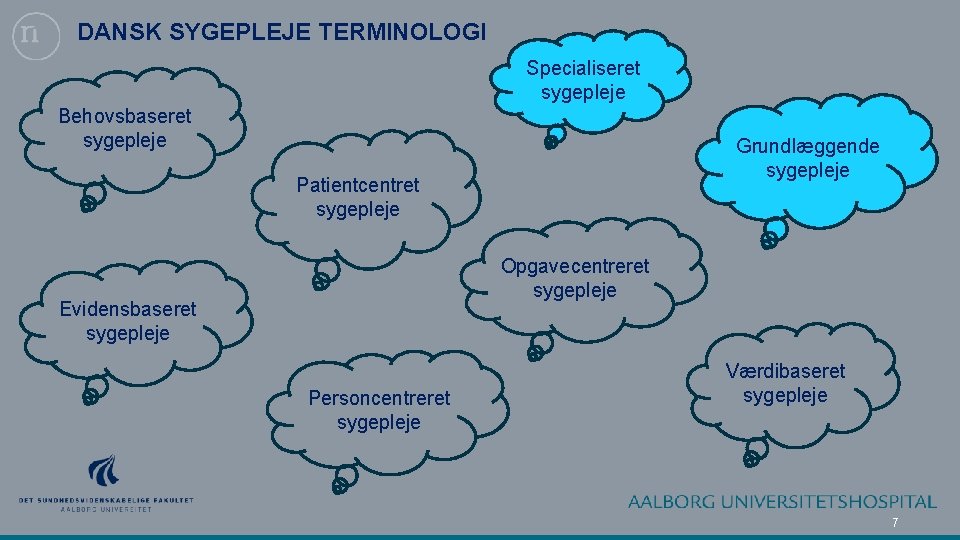 DANSK SYGEPLEJE TERMINOLOGI Specialiseret sygepleje Behovsbaseret sygepleje Grundlæggende sygepleje Patientcentret sygepleje Opgavecentreret sygepleje Evidensbaseret