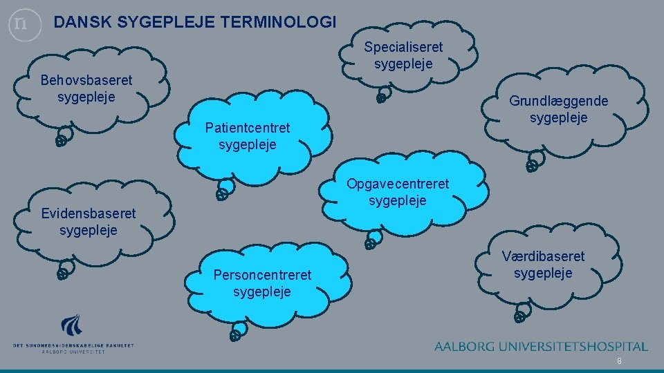 DANSK SYGEPLEJE TERMINOLOGI Specialiseret sygepleje Behovsbaseret sygepleje Grundlæggende sygepleje Patientcentret sygepleje Opgavecentreret sygepleje Evidensbaseret