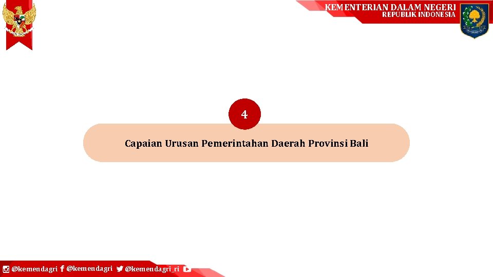 KEMENTERIAN DALAM NEGERI REPUBLIK INDONESIA 4 Capaian Urusan Pemerintahan Daerah Provinsi Bali @kemendagri_ri 