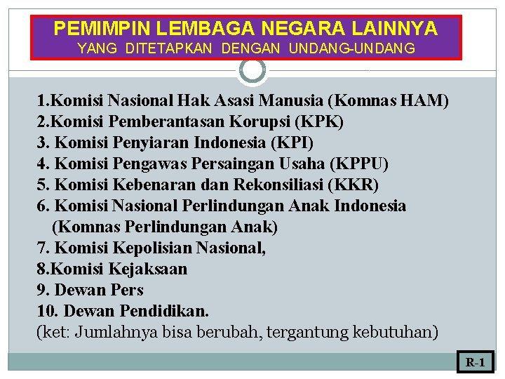 PEMIMPIN LEMBAGA NEGARA LAINNYA YANG DITETAPKAN DENGAN UNDANG-UNDANG 1. Komisi Nasional Hak Asasi Manusia