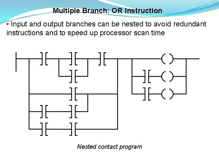 Multiple Branch: OR Instruction • Input and output branches can be nested to avoid Multiple Branch: OR Instruction • Input and output branches can be nested to avoid