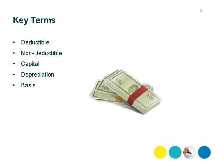 3 Key Terms • Deductible • Non Deductible • Capital • Depreciation • Basis