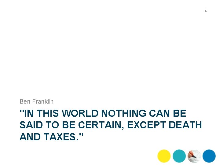 4 Ben Franklin "IN THIS WORLD NOTHING CAN BE SAID TO BE CERTAIN, EXCEPT