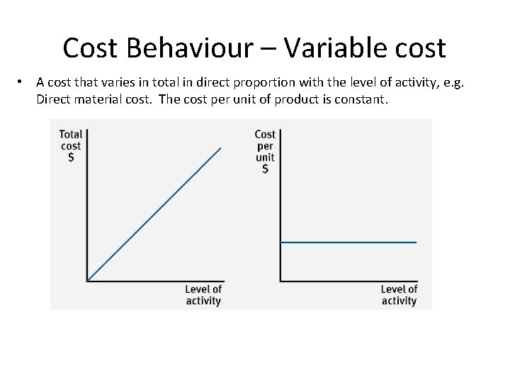 Cost Behaviour – Variable cost • A cost that varies in total in direct Cost Behaviour – Variable cost • A cost that varies in total in direct