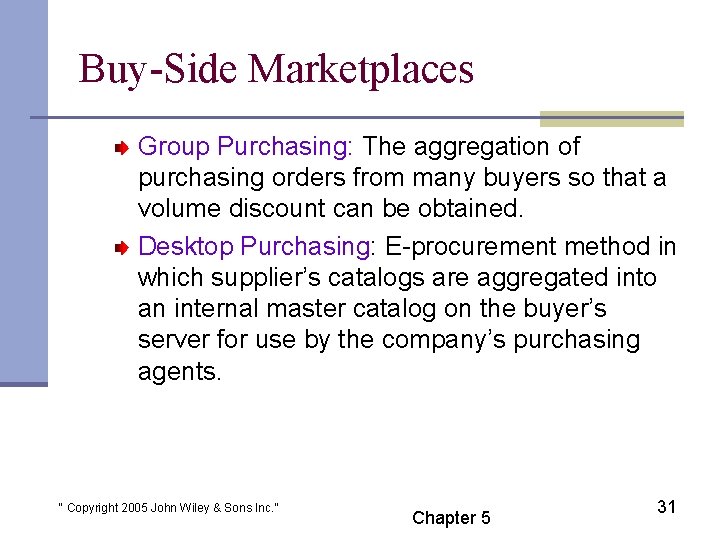 Buy-Side Marketplaces Group Purchasing: The aggregation of purchasing orders from many buyers so that