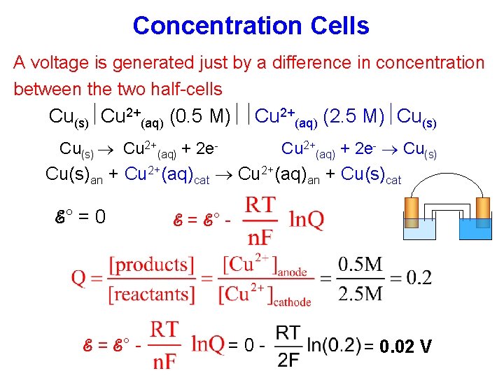 Concentration Cells A voltage is generated just by a difference in concentration between the