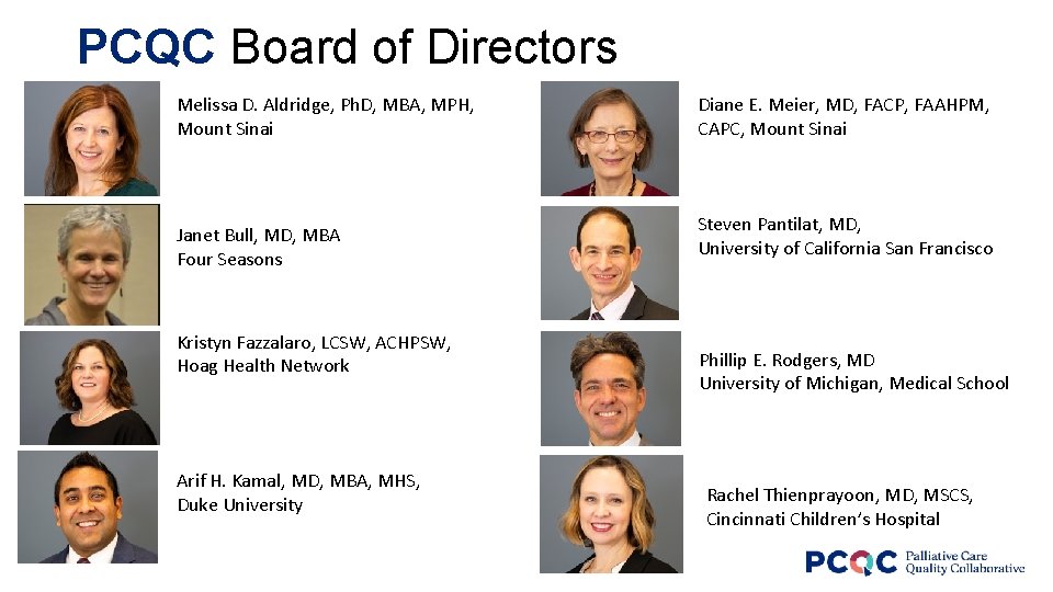 PCQC Board of Directors Melissa D. Aldridge, Ph. D, MBA, MPH, Mount Sinai Janet