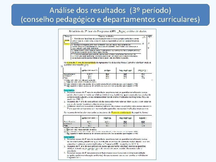 Análise dos resultados (3º período) (conselho pedagógico e departamentos curriculares) 