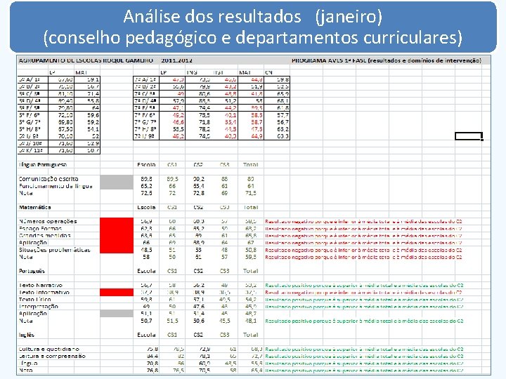 Análise dos resultados (janeiro) (conselho pedagógico e departamentos curriculares) 