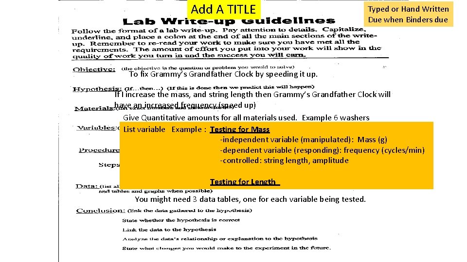Add A TITLE Typed or Hand Written Due when Binders due To fix Grammy’s