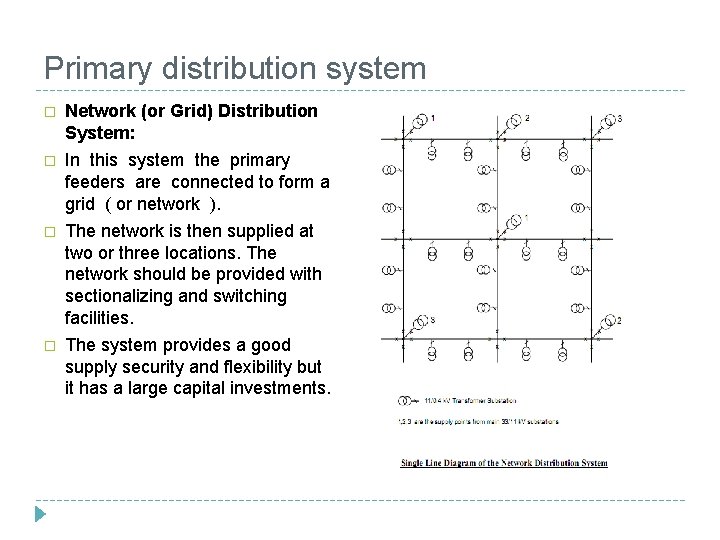 Primary distribution system � Network (or Grid) Distribution System: � In this system the