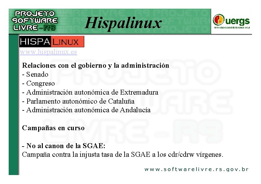 Hispalinux www. hispalinux. es Relaciones con el gobierno y la administración - Senado -