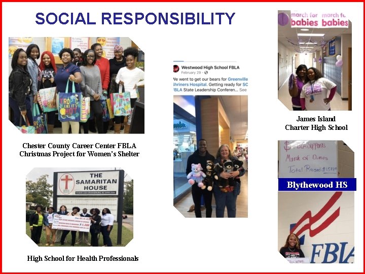 SOCIAL RESPONSIBILITY James Island Charter High School Chester County Career Center FBLA Christmas Project