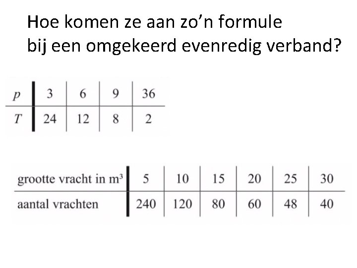 Hoe komen ze aan zo’n formule bij een omgekeerd evenredig verband? 