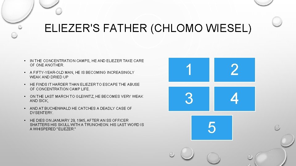 ELIEZER'S FATHER (CHLOMO WIESEL) • IN THE CONCENTRATION CAMPS, HE AND ELIEZER TAKE CARE