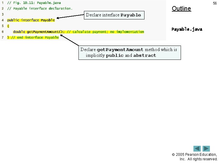 Outline 56 Declare interface Payable. java Declare get. Payment. Amount method which is implicitly