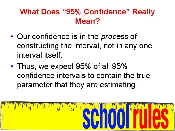 What Does “ 95% Confidence” Really Mean? • Our confidence is in the process