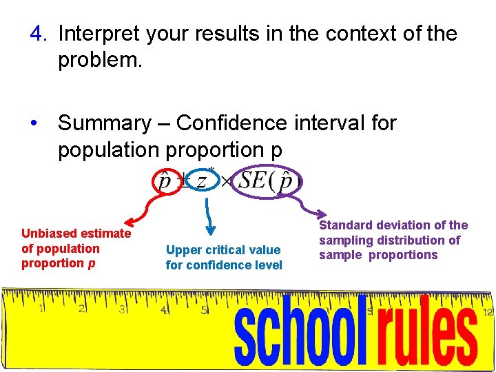 4. Interpret your results in the context of the problem. • Summary – Confidence