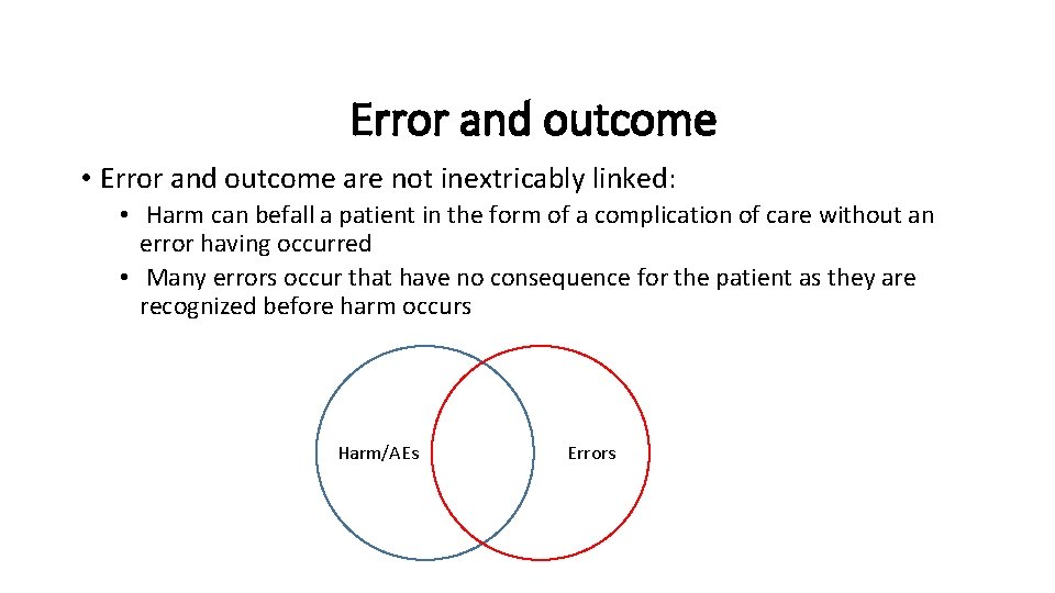 Error and outcome • Error and outcome are not inextricably linked: • Harm can