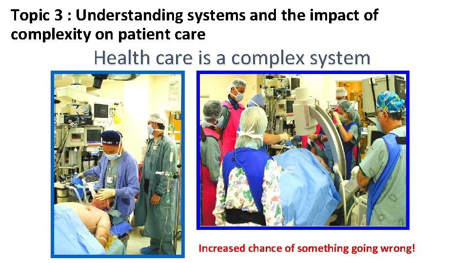 Topic 3 : Understanding systems and the impact of complexity on patient care Health