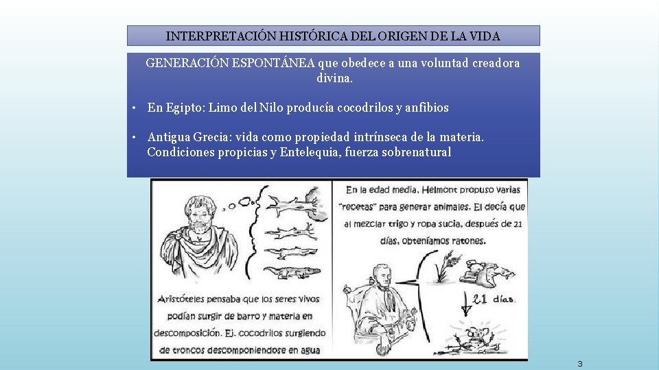 INTERPRETACIÓN HISTÓRICA DEL ORIGEN DE LA VIDA GENERACIÓN ESPONTÁNEA que obedece a una voluntad