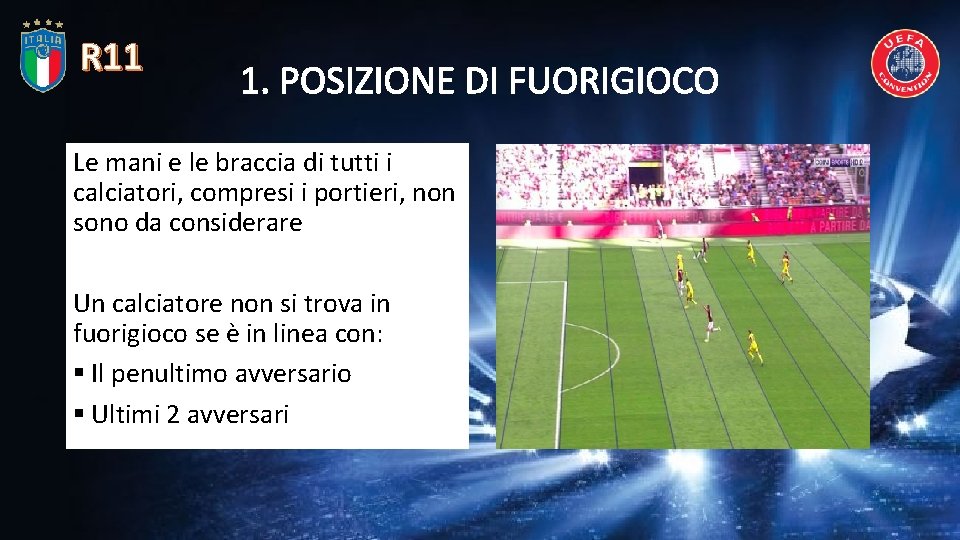 R 11 1. POSIZIONE DI FUORIGIOCO Le mani e le braccia di tutti i