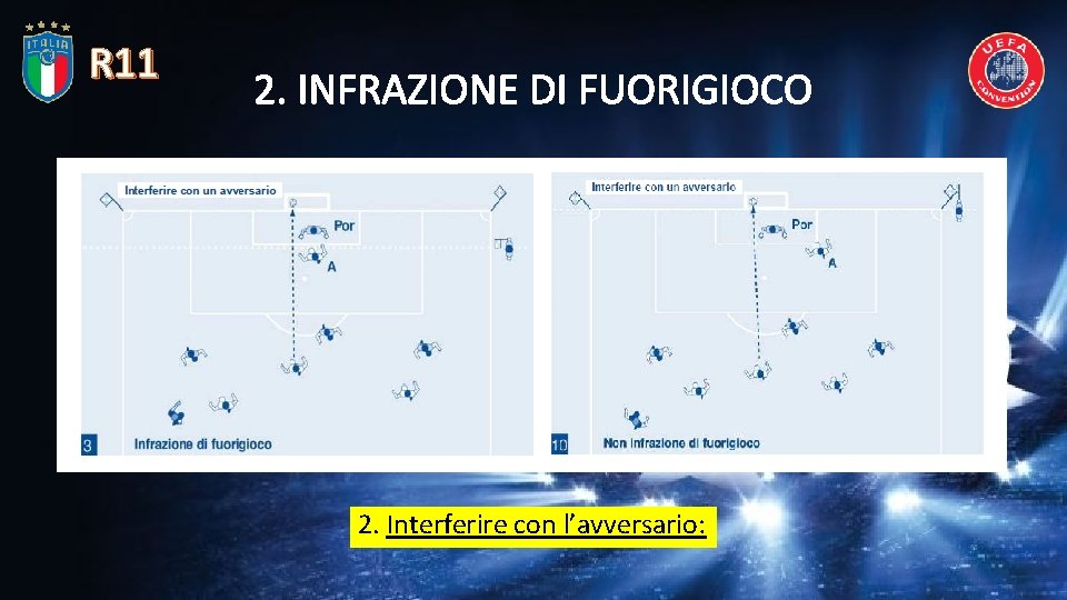 R 11 2. INFRAZIONE DI FUORIGIOCO 2. Interferire con l’avversario: 