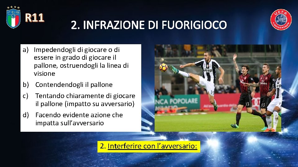 R 11 2. INFRAZIONE DI FUORIGIOCO a) Impedendogli di giocare o di essere in