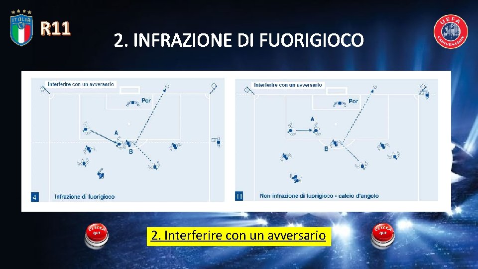 R 11 2. INFRAZIONE DI FUORIGIOCO 2. Interferire con un avversario 