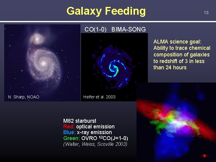 Galaxy Feeding 13 CO(1 -0) BIMA-SONG ALMA science goal: Ability to trace chemical composition