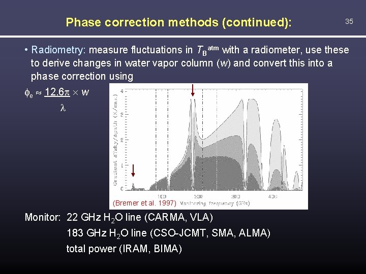 Phase correction methods (continued): 35 • Radiometry: measure fluctuations in TBatm with a radiometer,