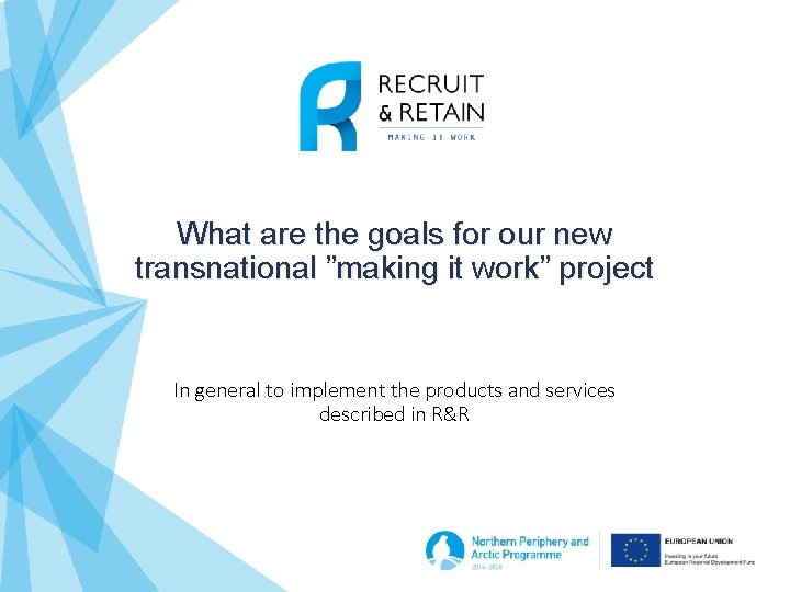 What are the goals for our new transnational ”making it work” project In general
