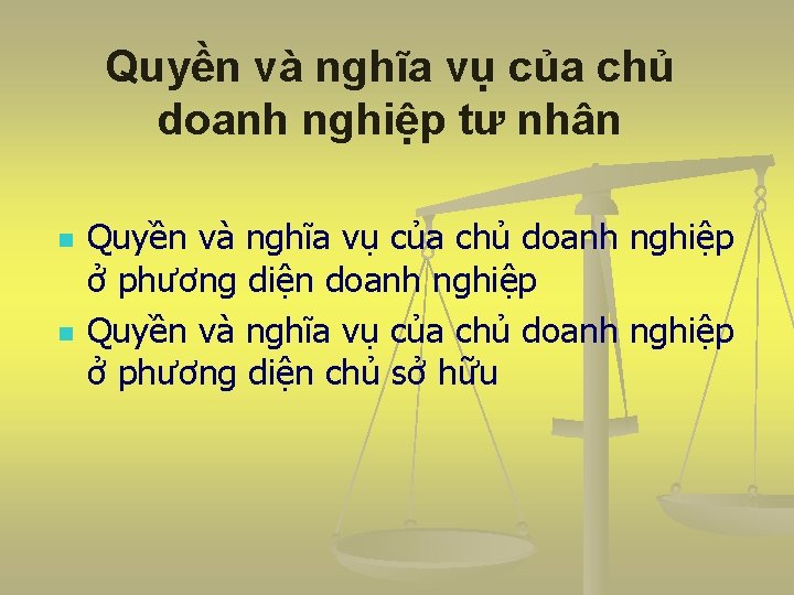 Quyền và nghĩa vụ của chủ doanh nghiệp tư nhân n n Quyền và