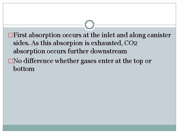 �First absorption occurs at the inlet and along canister sides. As this absorpion is