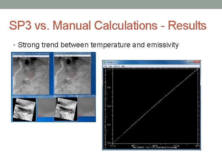 SP 3 vs. Manual Calculations - Results • Strong trend between temperature and emissivity