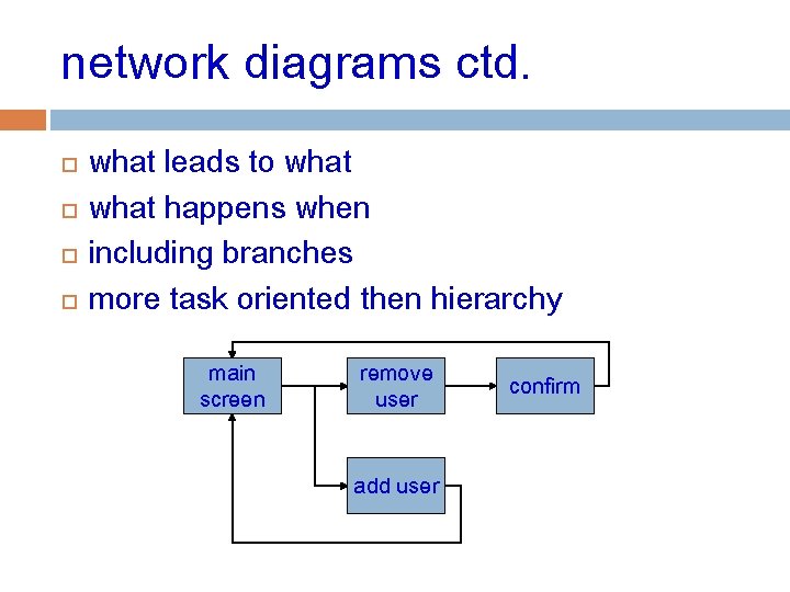 network diagrams ctd. what leads to what happens when including branches more task oriented