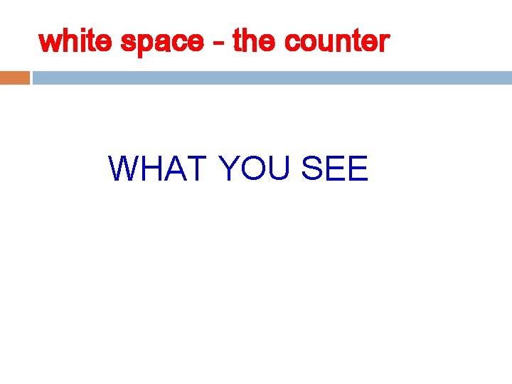 white space - the counter WHAT YOU SEE 