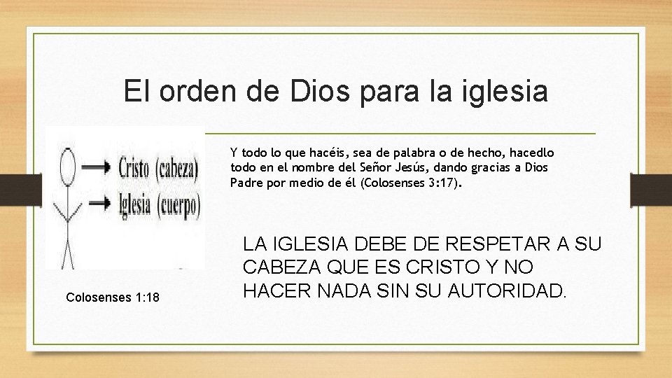 El orden de Dios para la iglesia Y todo lo que hacéis, sea de