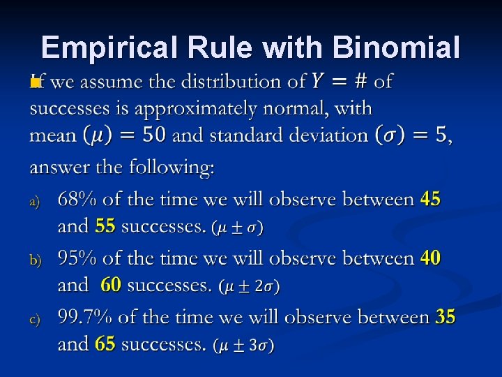 Empirical Rule with Binomial n 