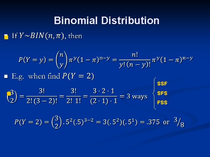 Binomial Distribution n SSF n SFS FSS 