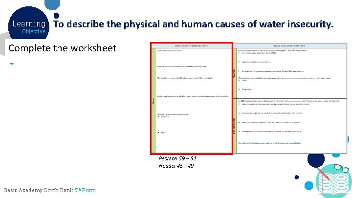 Learning Objective To describe the physical and human causes of water insecurity. Complete the