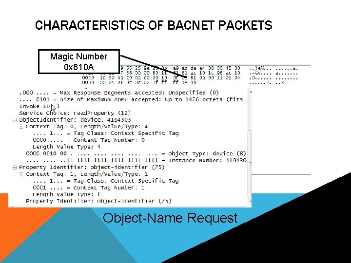 CHARACTERISTICS OF BACNET PACKETS Magic Number 0 x 810 A Object-Name Request 
