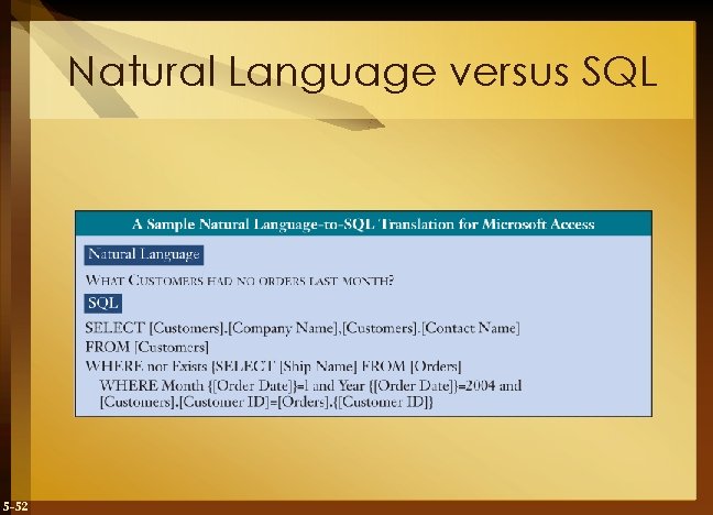 Natural Language versus SQL 5 -52 
