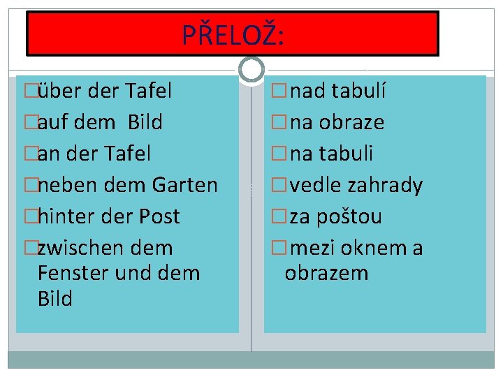 PŘELOŽ: �über der Tafel � nad tabulí �auf dem Bild � na obraze �an
