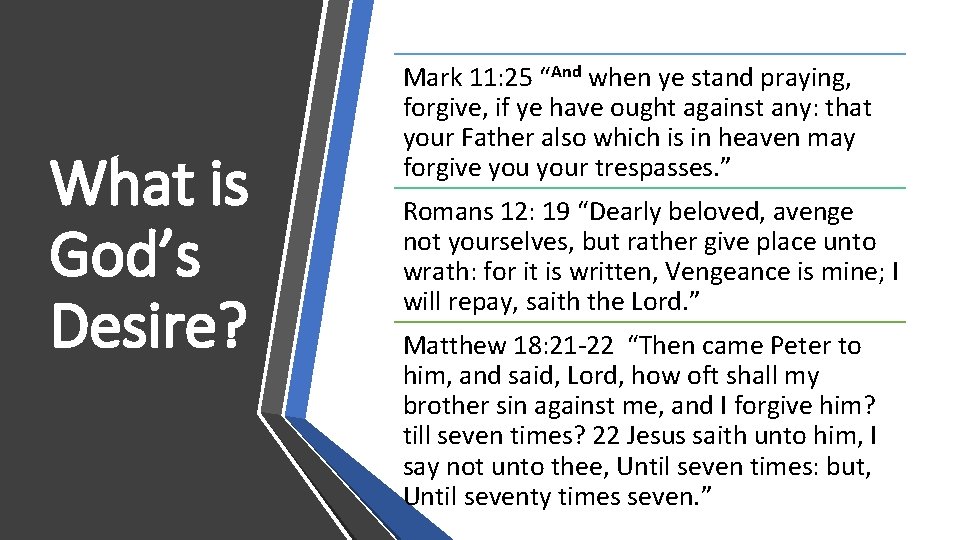 What is God’s Desire? Mark 11: 25 “And when ye stand praying, forgive, if