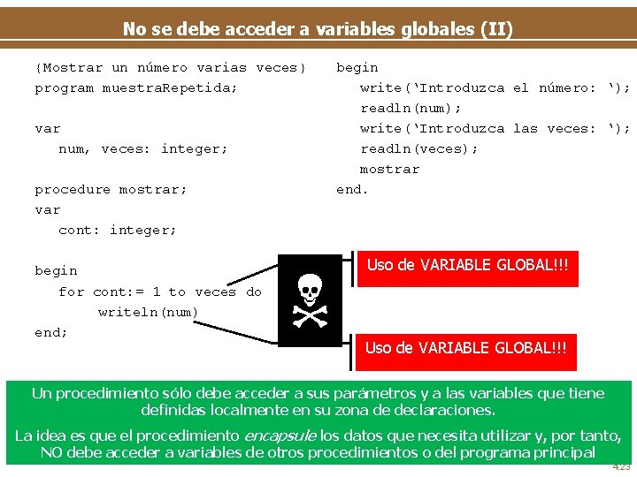 No se debe acceder a variables globales (II) {Mostrar un número varias veces} program